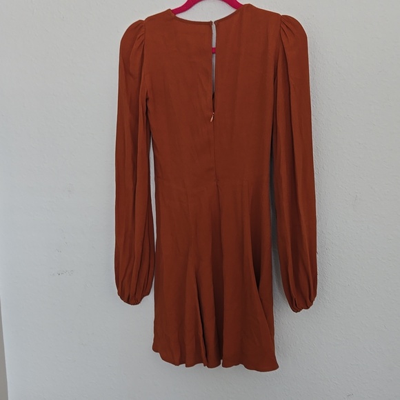 Reformation Women’s Long-Sleeve Tie-Neck A-Line Dress in Rust Size 2 - Picture 7 of 10
